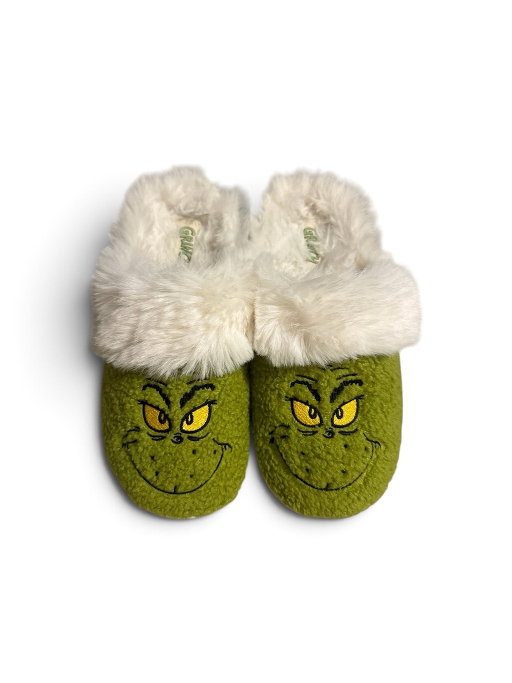 Green Plush Grinch-Style Women's Slippers with Faux-Fur Cuff size 7-8